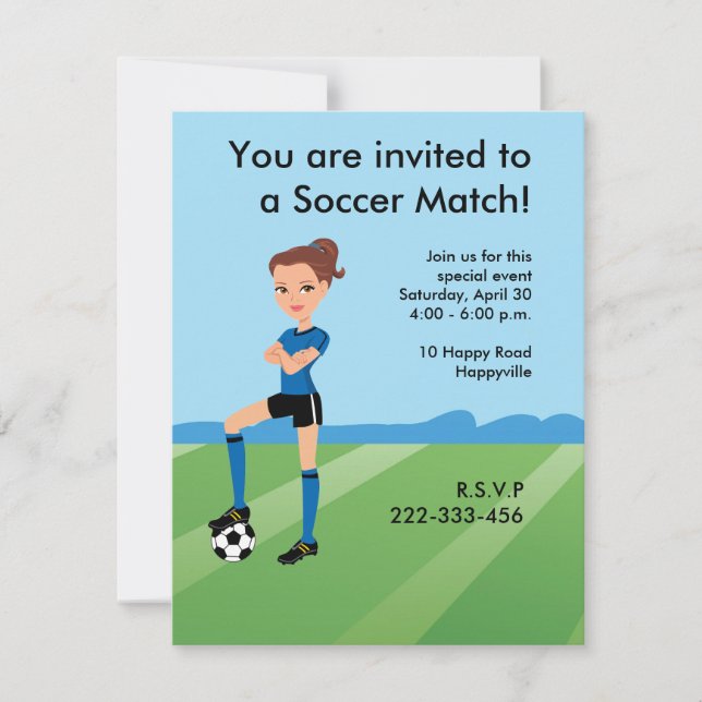 Girl's Soccer Player Personalized Invitation (Front)