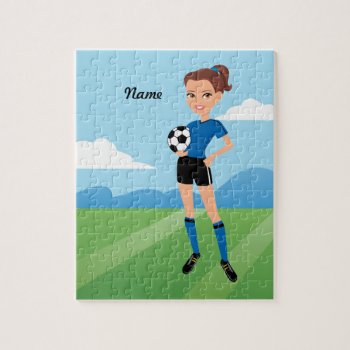Girl's Soccer Player Personalized Jigsaw Puzzle by ArtbyMonica at Zazzle