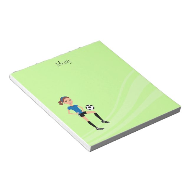 Girl's Soccer Player Personalized Notepad (Angled)