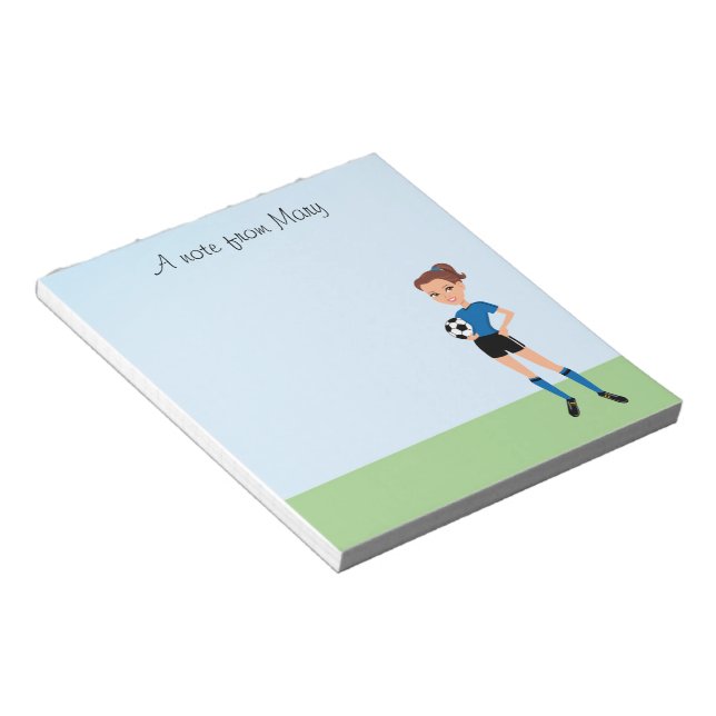 Girl's Soccer Player Personalized Notepad (Angled)