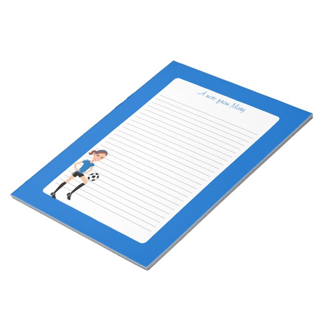 Girl's Soccer Player Personalized Notepad (Angled)
