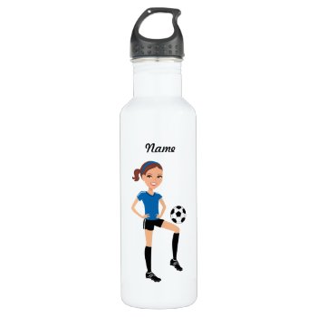Girl's Soccer Player Personalized Stainless Steel Water Bottle by ArtbyMonica at Zazzle