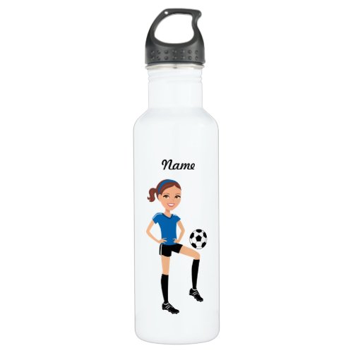 Girls Soccer Player Personalized Stainless Steel Water Bottle