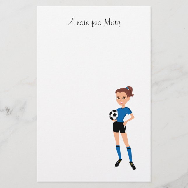 Girl's Soccer Player Personalized Stationery (Front)