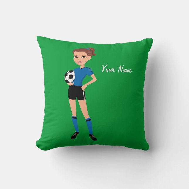 Girl's Soccer Player Personalized Throw Pillow (Front)