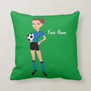 Girl's Soccer Player Personalized Throw Pillow