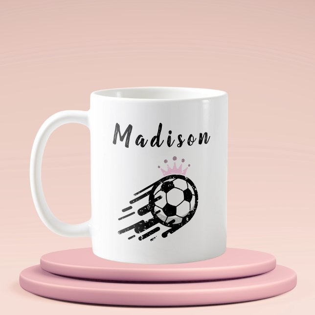 Girls Soccer Queens Crown Sport Team Personalized Coffee Mug (Creator Uploaded)