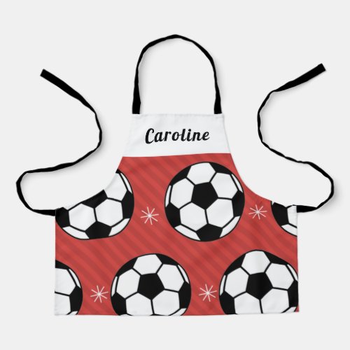 Girls Soccer Red Balls  Snowflakes Kids Name Cute Apron