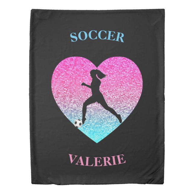 Girls Soccer Reversible Duvet Cover (Front)