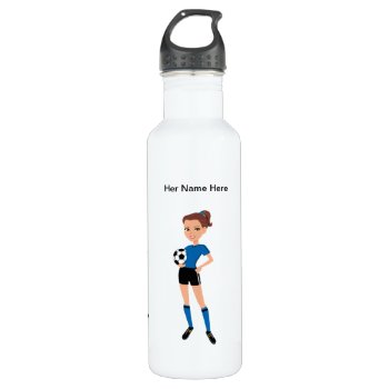Girl's Soccer Rugged Illustrated Water Bottle by ArtbyMonica at Zazzle