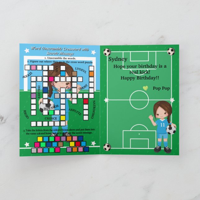 Girls Soccer Secret Message Happy Birthday Card (Inside)