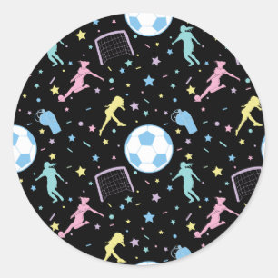 Girls Soccer Silhouettes Stars and Sparkles Classic Round Sticker