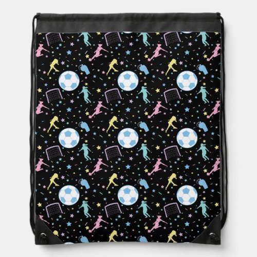 Girls Soccer Silhouettes Stars and Sparkles Drawstring Bag