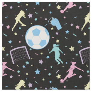 Girls Soccer Silhouettes Stars and Sparkles Fabric