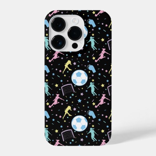 Girls Soccer Silhouettes Stars and Sparkles iPhone 14 Pro Case