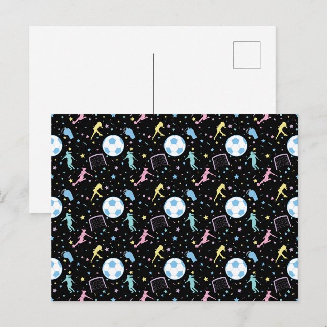 Girls Soccer Silhouettes Stars and Sparkles Postcard (Front/Back)
