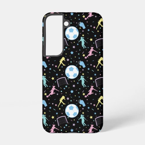 Girls Soccer Silhouettes Stars and Sparkles Samsung Galaxy S22 Case