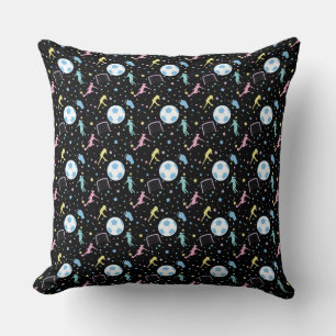Girls Soccer Silhouettes Stars and Sparkles Throw Pillow
