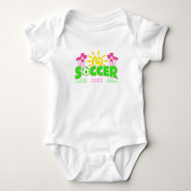 Girls Soccer Sunshine Palm Trees Baby Bodysuit (Front)
