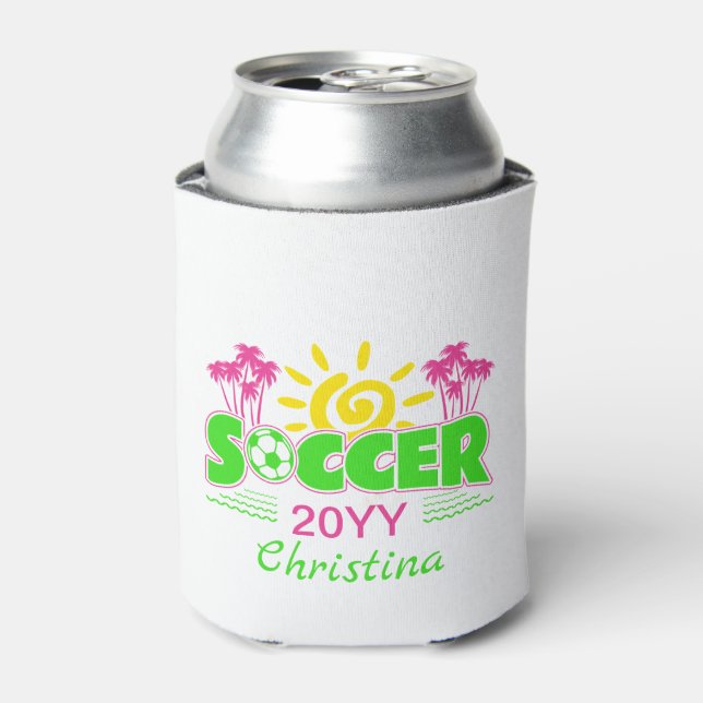 Girls Soccer Sunshine Palm Trees Can Cooler (Can Front)