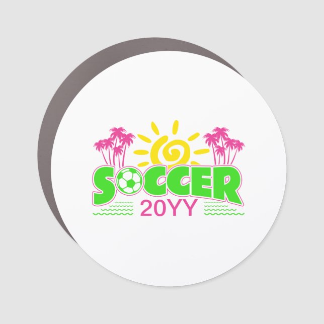 Girls Soccer Sunshine Palm Trees Car Magnet (Front)