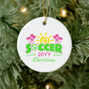 Girls Soccer Sunshine Palm Trees Ceramic Ornament