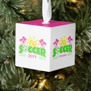 Girls Soccer Sunshine Palm Trees Cube Ornament