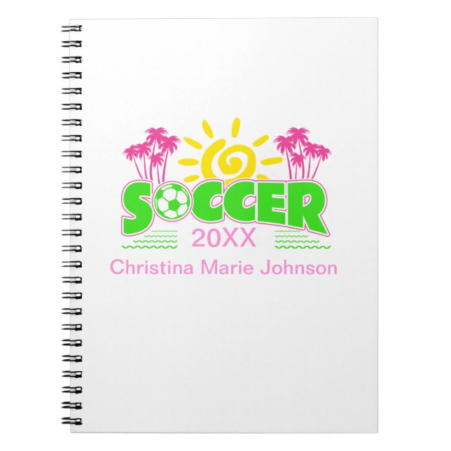Girls Soccer Sunshine Palm Trees Notebook (Front)