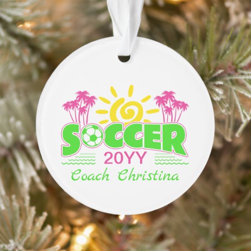 Girls Soccer Sunshine Palm Trees Ornament
