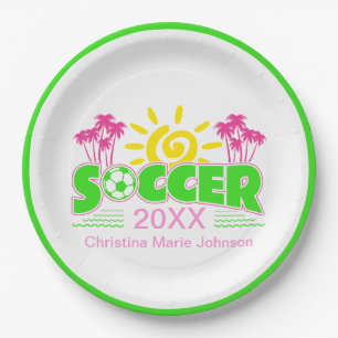 Girls Soccer Sunshine Palm Trees Paper Plates