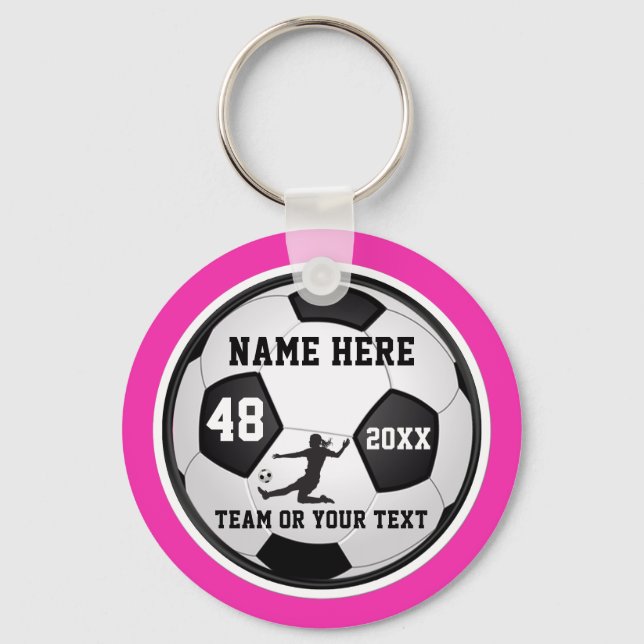 Girls Soccer Team Gifts, Your Colors and Text Keychain (Front)