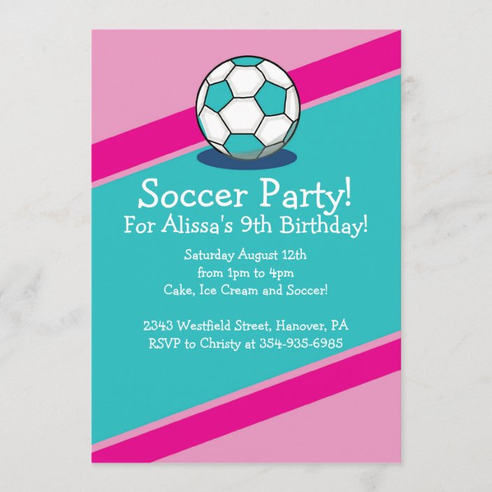 Girls Soccer Themed Birthday Party Invitations