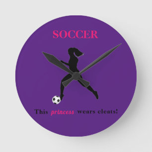 Girls Soccer - This princess wears cleats! Round Clock