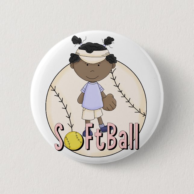 Girls Softball African American t-shirts and Gifts Button (Front)