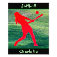 Softball Batter Girl Player Watercolor Art Blue Print Softball