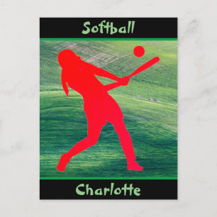 Girls Softball Batter Up on Green  Postcard