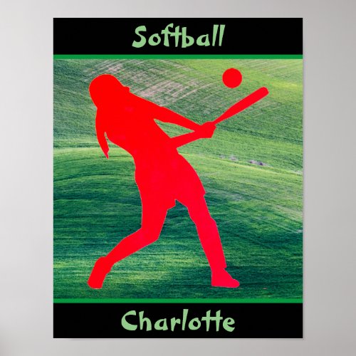 Girls Softball Batter Up on Green   Poster