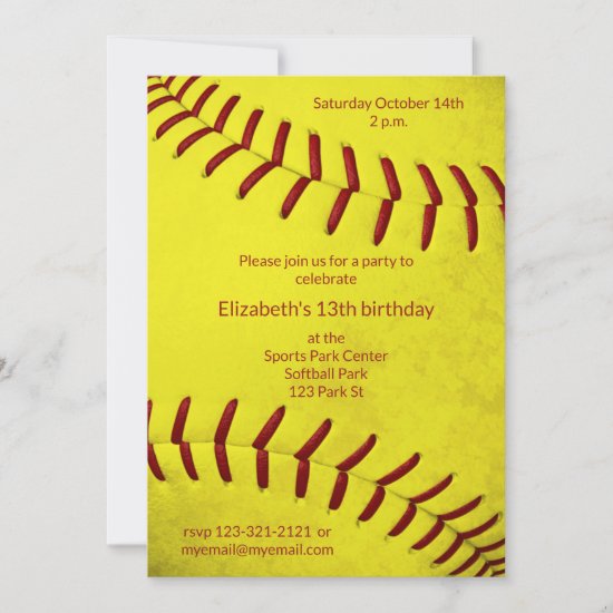 girls softball birthday or team party invitation