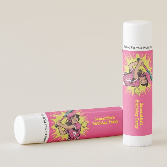 Girls Softball Birthday Party Favor Lip Balm (Front)