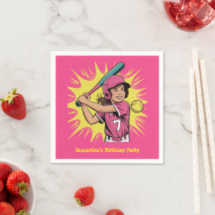 Girls Softball Birthday Party Napkins