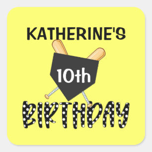 Girls Softball Birthday Party  Square Sticker