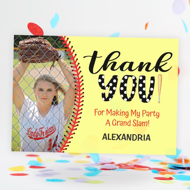 Girls Softball Birthday Party  Thank You Card (Girls Softball Birthday Party Thank You Card)