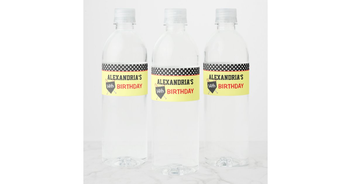 Girls Softball Birthday Party Water Bottle Label | Zazzle