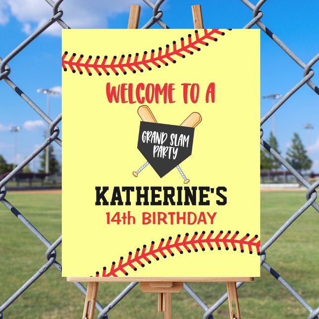 Girls Softball Birthday Party Welcome Poster (Girls Softball Birthday Party Welcome Poster)
