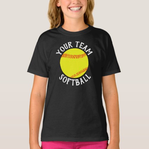 Girls Softball Custom Team Player Name and Number T_Shirt