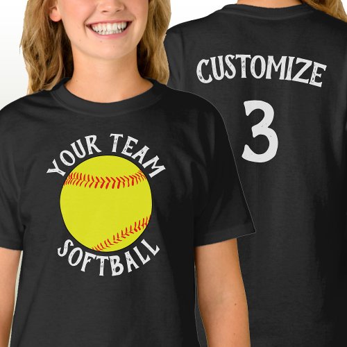 Girls Softball Custom Team Player Name and Number T_Shirt