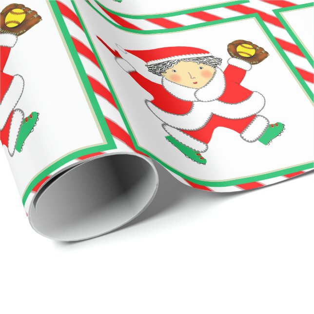 Girls Softball Holiday Gift Wrapping Paper (Roll Corner)