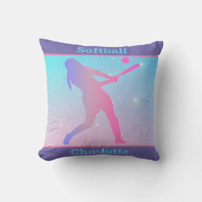 Girls Softball Pastel Throw Pillow (Front)
