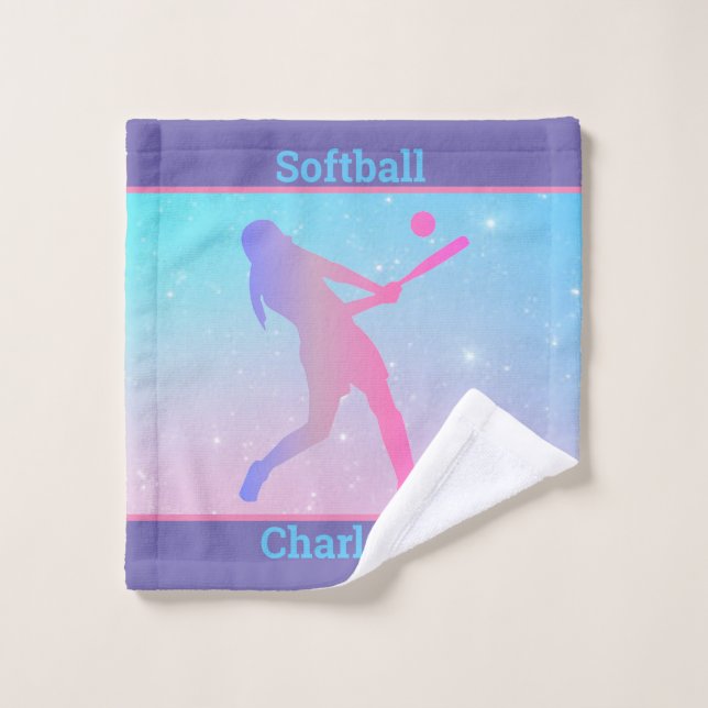 Girl's Softball Pastel Wash Cloth Towel (Wash Cloth)