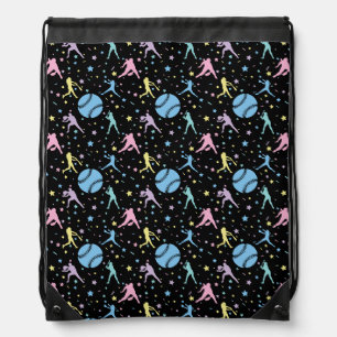 Girls Softball Player Stars Drawstring Bag